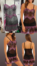 Charger l'image dans la galerie, Nuisette Sans Eponge Transparente WACOAL Noir ornement rose