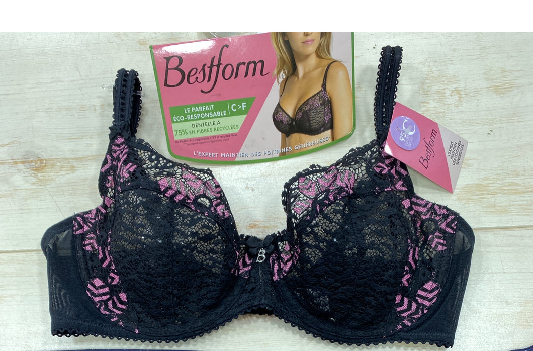 Soutien-gorge Dentelle Emboitant BESTFORM Noir motifs rose