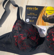 Charger l&#39;image dans la galerie, Soutien Gorge Emboitant CORELE Dentelle Noir Motif Rouge
