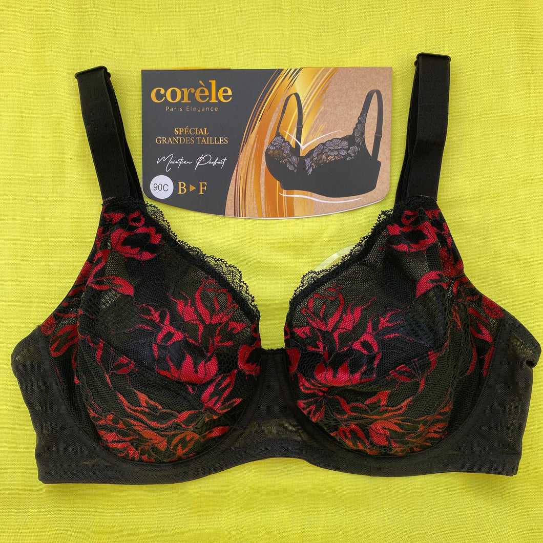 Soutien Gorge Emboitant CORELE Dentelle Noir Motif Rouge