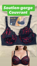 Charger l'image dans la galerie, Soutien Gorge Couvrant CORELE Dentelle Noir motifs rouge
