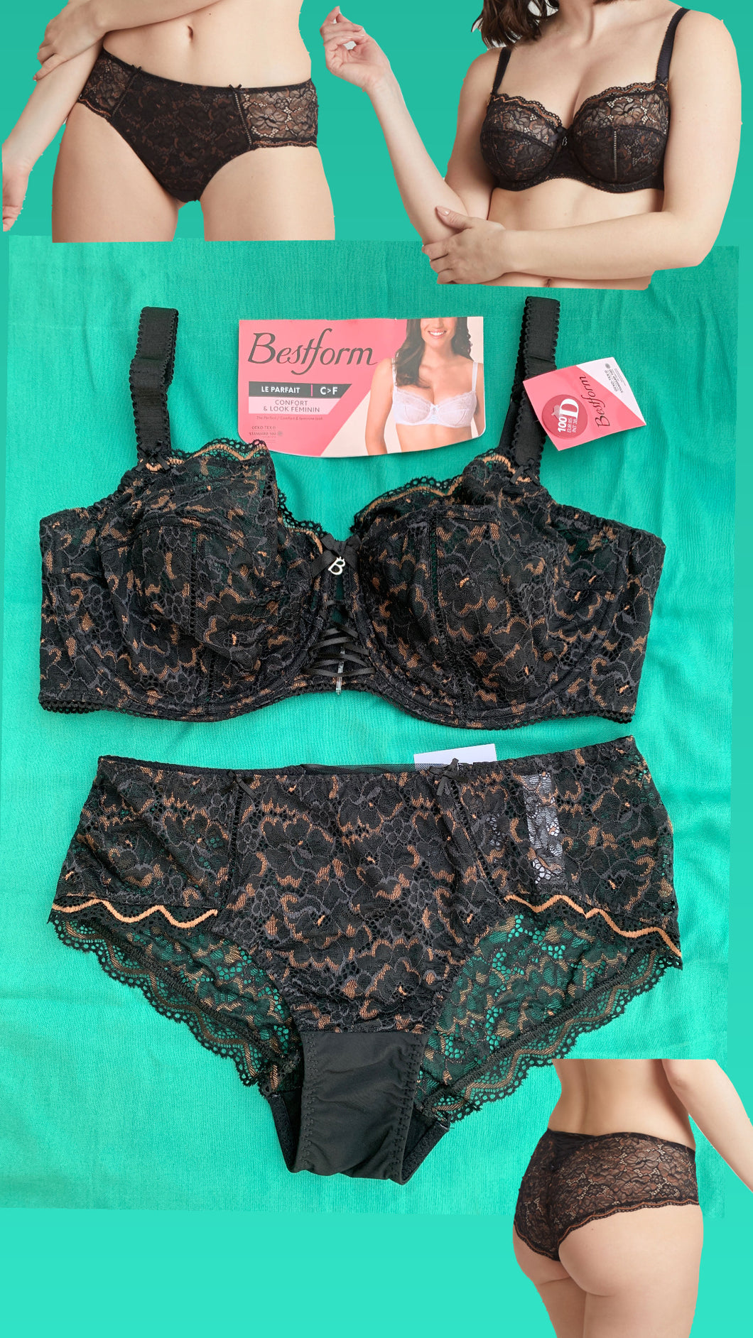 Ensemble Dentelle Emboitant BESTFORM Noir Reflets Beige