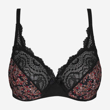 Charger l&#39;image dans la galerie, Soutien-gorge Emboitant PLAYTEX Microfibre et Dentelle Noir Imprimé
